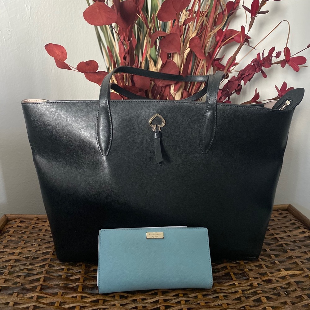black leather large Kate spade tote